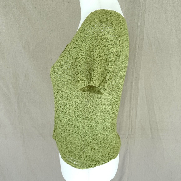 Vintage Emma James Green Crochet Short Sleeve Button Up Blouse Size S - Picture 4 of 7